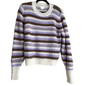 Dee Elly Sweater Women Medium Striped Fuzzy Style #SEDK421IMK Cozy Comfy Fall